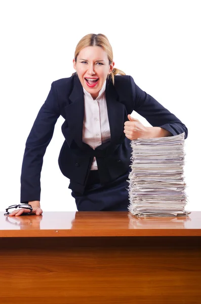 Woman businesswoman with lots of papers — Stock Photo, Image