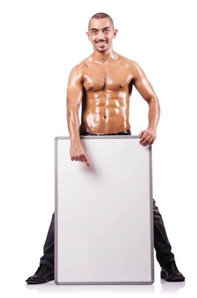 Naked man with blank board — Stock Photo, Image