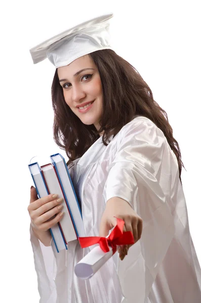 Feliz graduado sobre fondo blanco — Foto de Stock