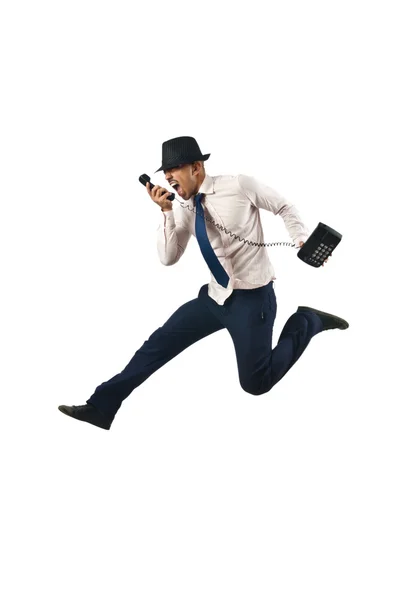 Saltando hombre de negocios en concepto de negocio en blanco — Foto de Stock