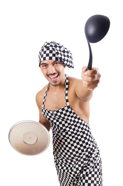 Sexy male cook isolated on the white — Stock Photo, Image