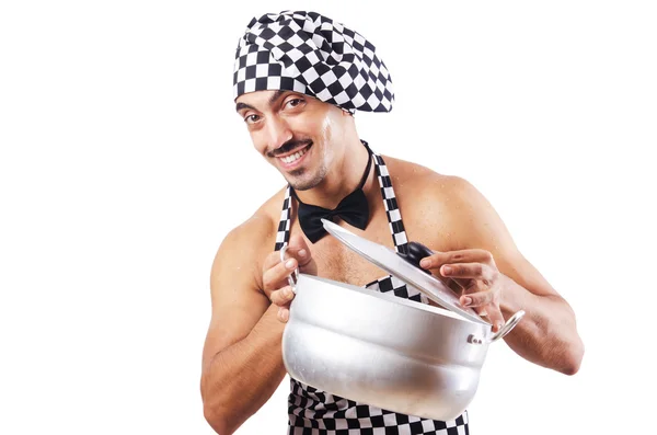 Sexy cuisinier masculin isolé sur le blanc — Photo