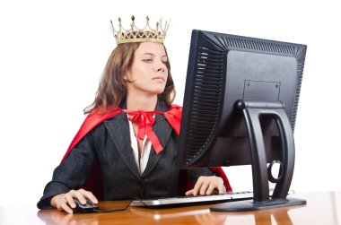 Süper kadın işçi ofisinde çalışan crown ile