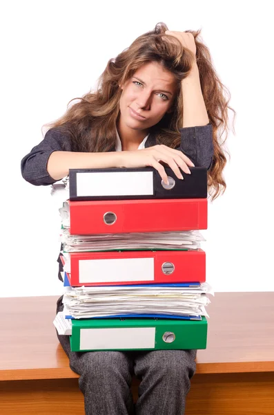 Businesswoman with lots of folders — Stock Photo, Image