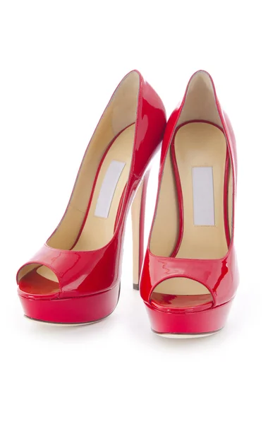 Rosso scarpe donna alla moda isolato sul bianco — Foto Stock