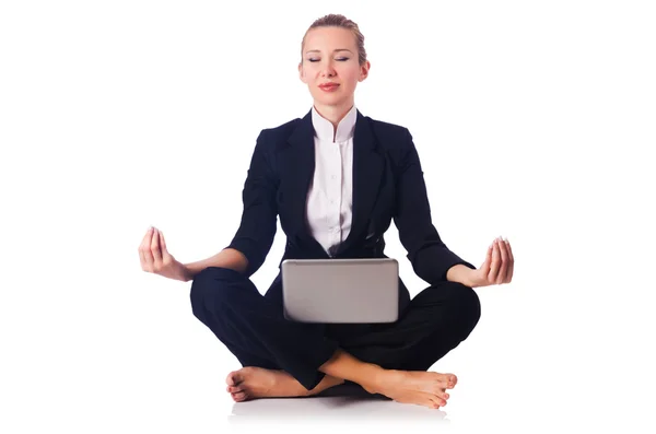 Businesswoman meditating isolated on white — Stock Photo, Image