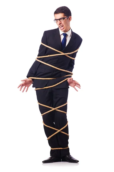 Empresario atado con cuerda en blanco —  Fotos de Stock