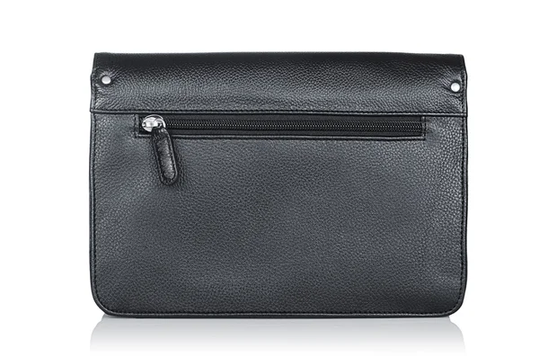Черный кожаный портфель изолирован на белом — стоковое фото