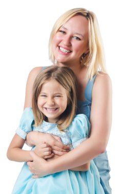 mutlu anne ve kızı beyaz izole