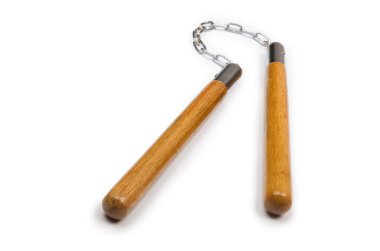 Dövüş sanatları nunchaku silah üzerinde beyaz izole