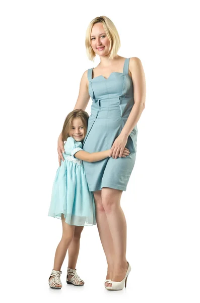 Mamma med dotter isolerad på vit — Stockfoto