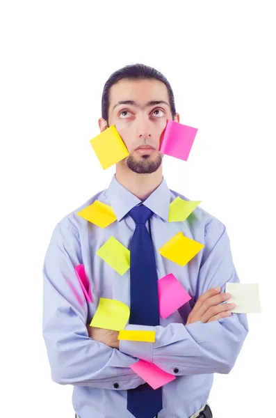 Man with lots of reminder notes — Stock Photo, Image