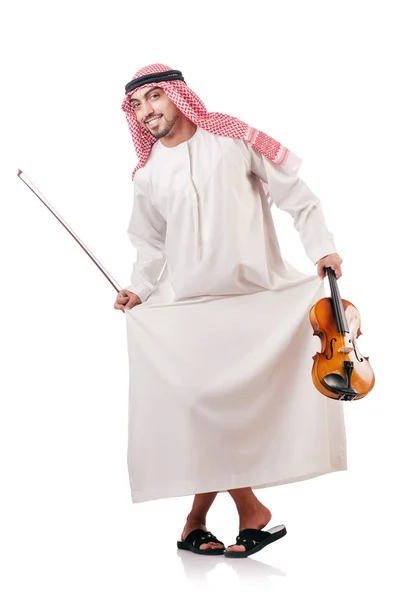 Homme arabe jouant du violon isolé sur blanc — Photo