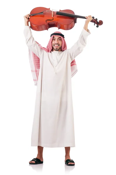 Arap adam beyaz izole keman çalıyor — Stok fotoğraf