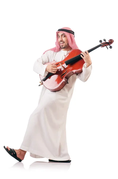 Emiraty człowiek gra skrzypce na białym tle — Zdjęcie stockowe
