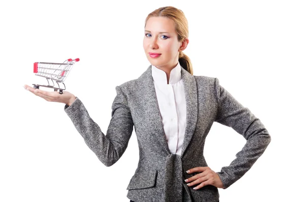 Donna attraente con carrello della spesa — Foto Stock