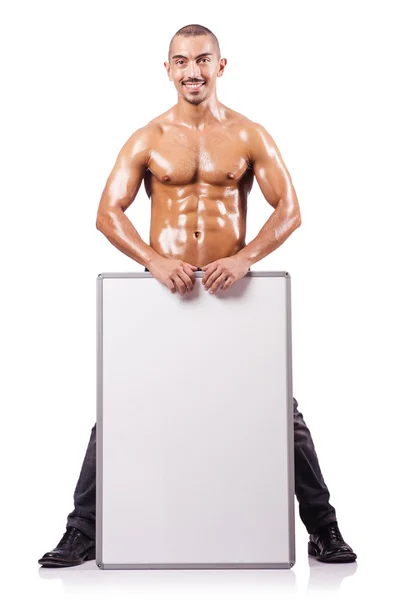 Naked man with blank board — Stock Photo, Image