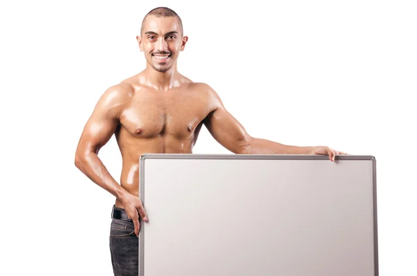Napůl nahý muž s prázdné desky — Stock fotografie