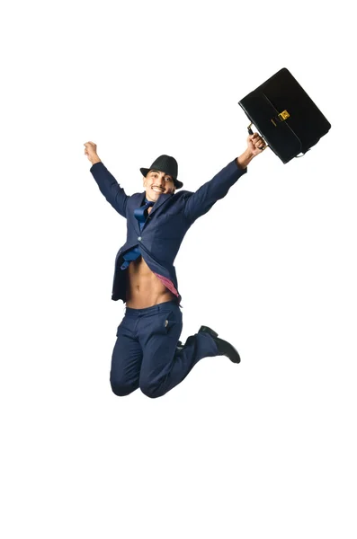 Jumping businessman in business concept on white — Stock Photo, Image