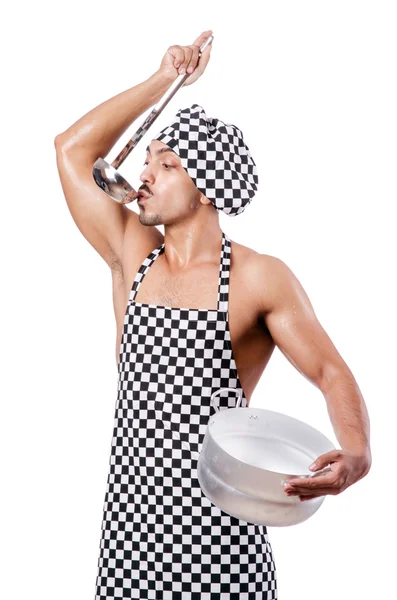 Sexy samec kuchař izolované na bílém — Stock fotografie