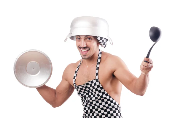 Sexy male cook isolated on the white — Stock Photo, Image