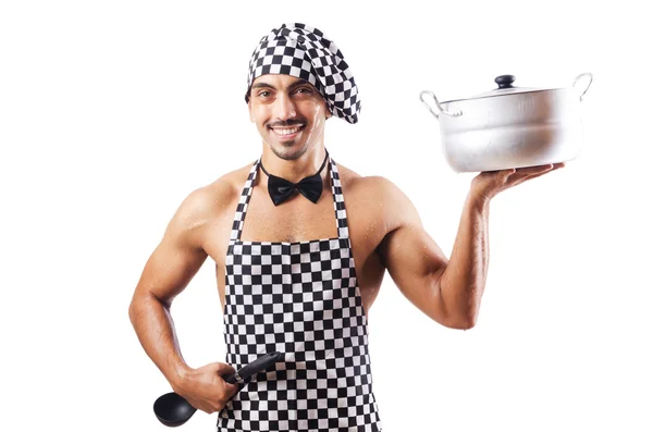 Sexy male cook isolated on the white — Stock Photo, Image