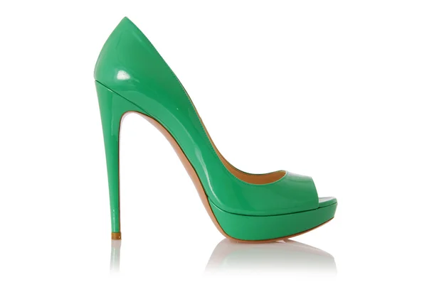 Mulher sapatos verdes isolados em branco — Fotografia de Stock