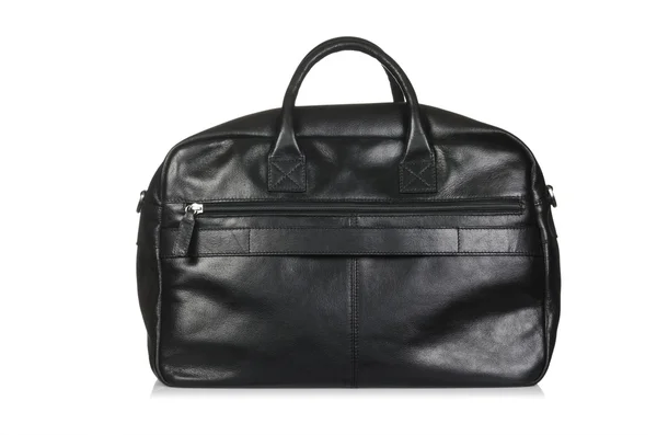 Siyah deri evrak çantası üzerinde beyaz izole — Stok fotoğraf