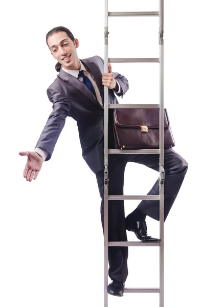 Бізнесмен піднімається по сходах ізольовано на білому — стокове фото