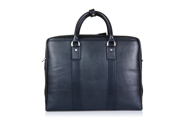 Black leather briefcase isolated on the white — Stock Photo, Image