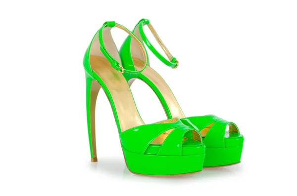 Chaussures femme vert isolé sur blanc — Photo