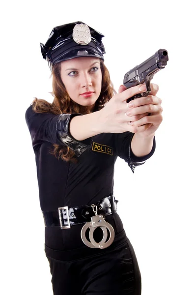 Polícia feminina isolada no branco — Fotografia de Stock