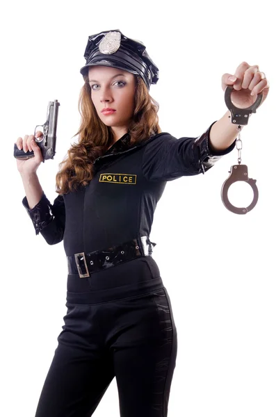 Polícia feminina isolada no branco — Fotografia de Stock
