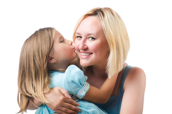 Felice madre e figlia isolato su bianco — Foto Stock