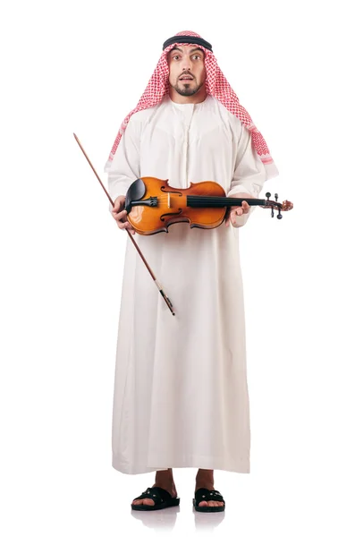 Αραβική άνθρωπος παίζει βιολί που απομονώνονται σε λευκό — Φωτογραφία Αρχείου