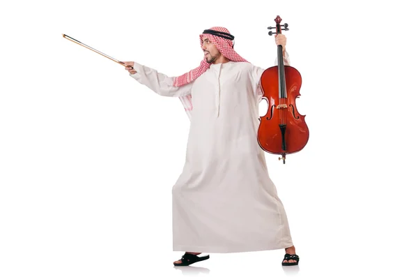 Αραβική άνθρωπος παίζει βιολί που απομονώνονται σε λευκό — Φωτογραφία Αρχείου