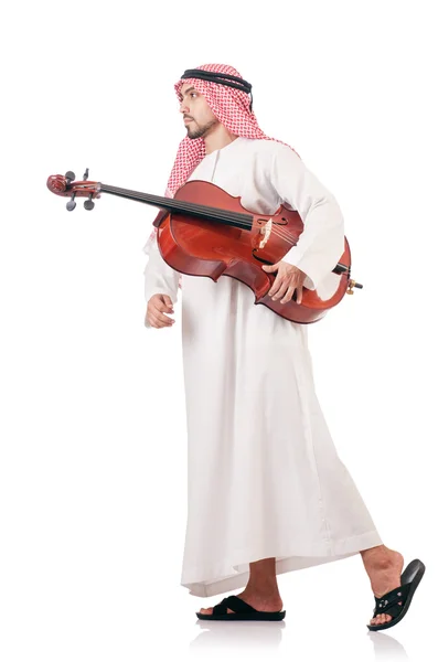 Hombre árabe tocando el violín aislado en blanco — Foto de Stock