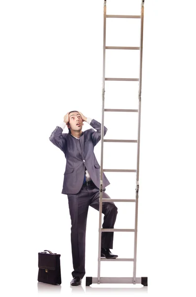 Uomo d'affari che sale la scala isolato su bianco — Foto Stock