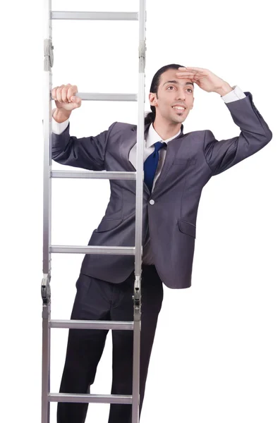 Бизнесмен поднимается по лестнице, изолированной на белом — стоковое фото