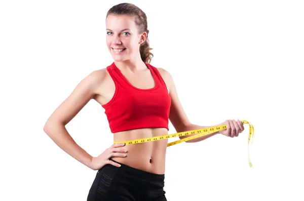 Young girl with centimeter in dieting concept — Stock Photo, Image