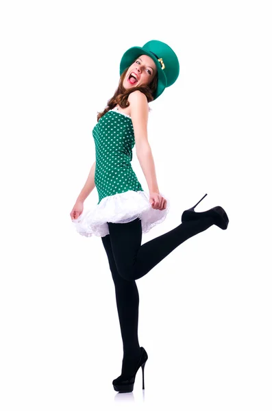 Young girl in saint patrick celebration concept — Stock Photo, Image