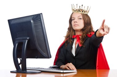 Süper kadın işçi ofisinde çalışan crown ile