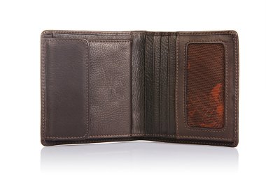 deri cüzdan üzerinde beyaz izole