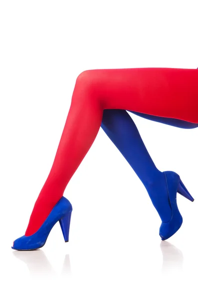 Mulher com meias de cores da bandeira francesa — Fotografia de Stock
