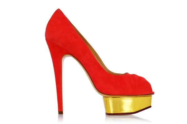 Rosso scarpe donna alla moda isolato sul bianco — Foto Stock