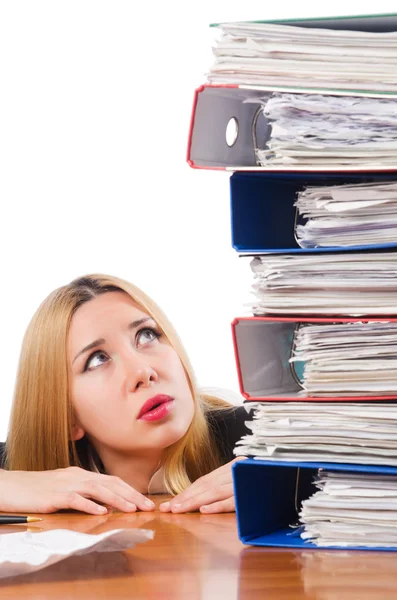 Woman with pile of papers — Stock Photo, Image