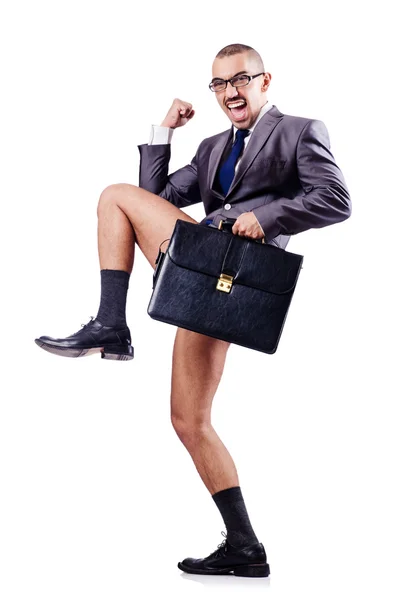 Nude businessman with briefcase on white — Stock Photo, Image