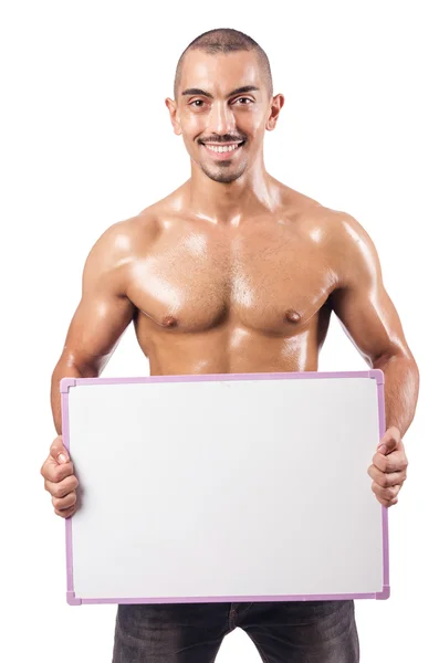 Half naked man with blank board — Stock Photo, Image