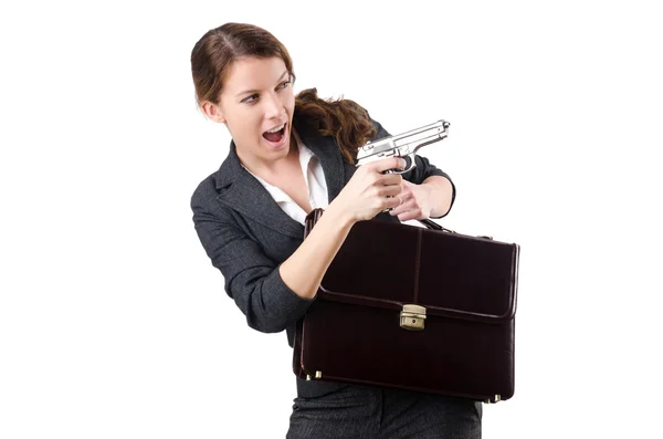 Vrouw businewoman met handpistool — Stockfoto