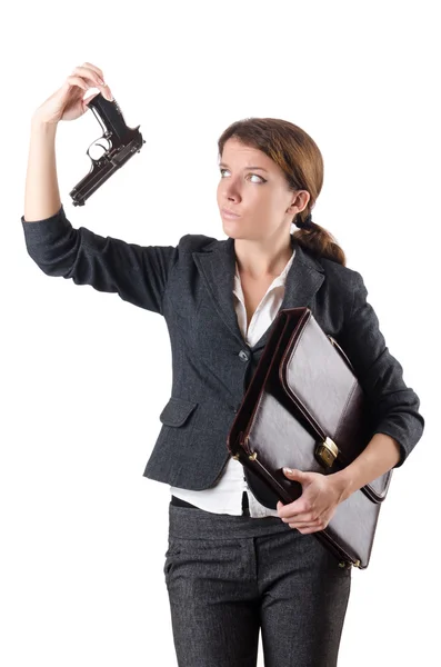 Geschäftsfrau mit Handfeuerwaffe — Stockfoto